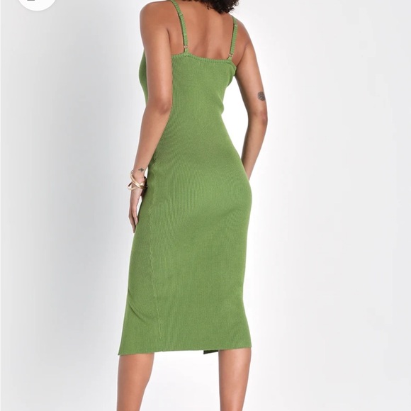 Blessed Vibes Green Ribbed Knit Button-Front Midi Dress - Picture 4 of 6